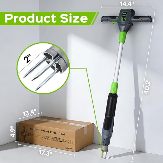 Weed Puller Tool, 21V Powerful Garden Tools Electric Weeding Tool with 2.0Ah Battery and Charger, Gardening Tools Weeder Tool with 3-Claw Steel Head for Smooth Weeding, Gifts for Men Women