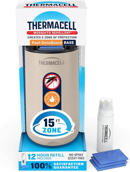 Thermacell Fuel-ZoneGuard Base Fuel Powered Mosquito Repeller; 15-Foot Zone of Scientifically Proven Outdoor Protection; Patio Shield; 12-Hr Refill; DEET-Free; Bug Spray Alternative; Scent-free; Linen