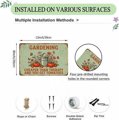 Funny Garden Metal Signs, Vintage Outdoor Wall Decor 12x8 Inch | Gardening Cheaper Than Therapy, Weatherproof Aluminum Sign for Patio Yard Greenhouse, Gift For Gardeners