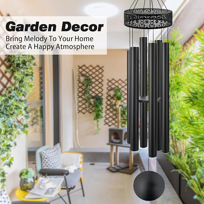 ASTARIN 60'' Deep Tone Wind Chimes for Outside -Extra Large Windchimes with 6 Heavy Tubes, Memorial Wind Chimes Outdoor for Garden Hanging Décor,Sympathy Gifts, Black