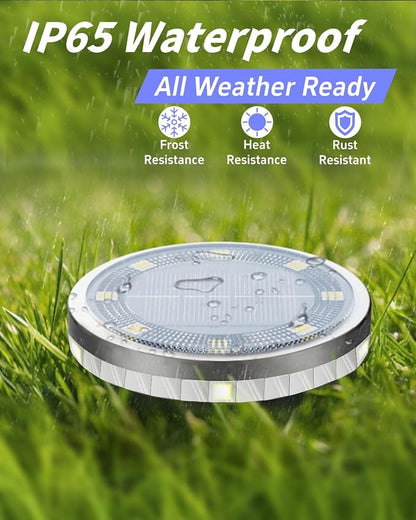 SenLuKit Solar Ground Lights Outdoor 18 Pack Waterproof, Upgraded Solar Garden Lights with 4 Side Light, Stainless Steel Solar Powered Disc Landscape Light for Walkway Lawn Yard Patio Deck-Cool White