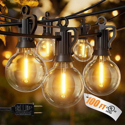 Brightown Outdoor String Lights, 100FT 50+2 G40 Bulbs Shatterproof Patio Lights, IP65 Waterproof Dimmable Hanging Connectable Globe LED Outdoor Lights for Backyard, Bistro, Porch, Deck, Balcony