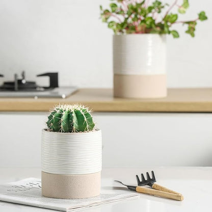 Nihow Ceramic Self Watering Plant Pot for Indoor Plants, 4.5+6 Inch | Planter with Cotton Wick, Drainage Hole & Water Storage Plus, Cylinder Round Flower Pot, For Succulent/Herbs/Violets