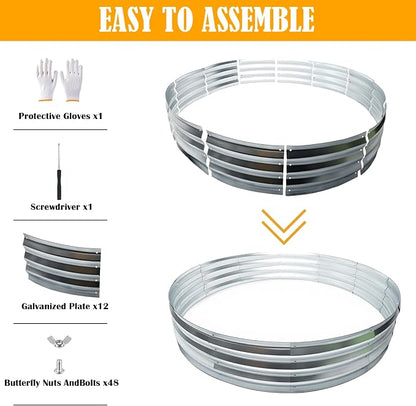 5FT Galvanized Raised Garden Bed,VivaGarden 60 Inch Durable Round Raised Bed Planters Outdoor, Metal Above Ground Flower Bed for Gardening
