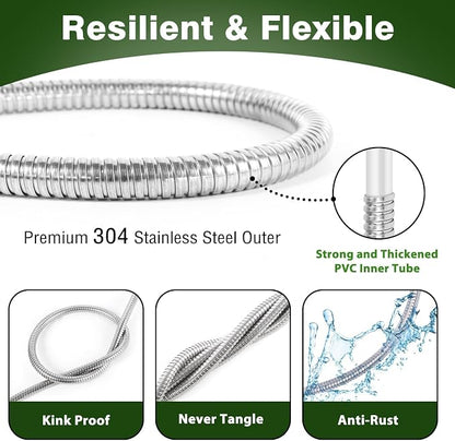 100FT Metal Garden Hose 304 Stainless Steel Flexible Water Hose - No Kink & Tangle Heavy Duty Pipe with Nozzle, Durable 3/4 Brass Fittings and Valve - Rust Proof Puncture Proof for Yard Lawn