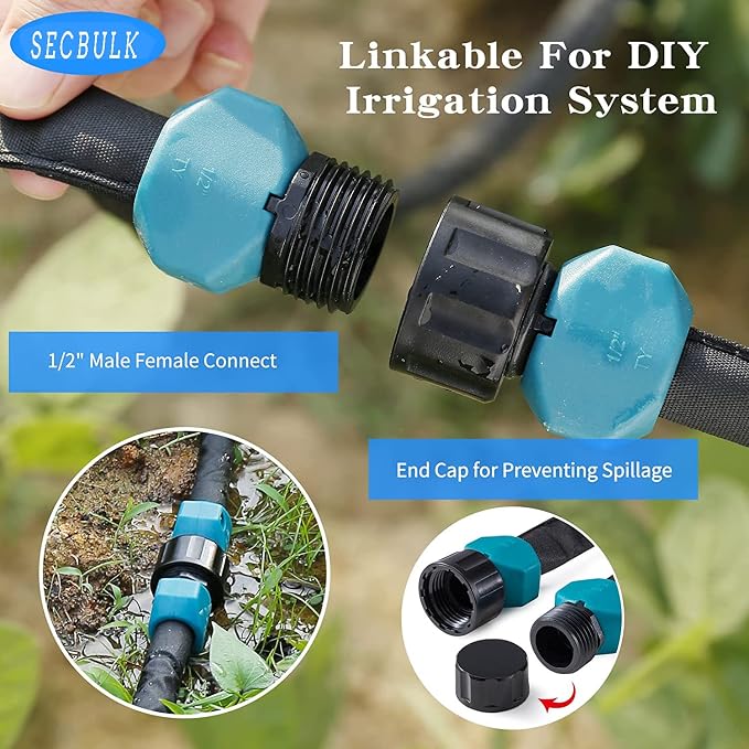 Secbulk 2026 Flat Soaker Hose 75 ft with Stakes for Garden, 75ft Linkable Drip Hose Diy Garden Irrigation System Saving 80% Water, Dual-layer Leak-free Design Water Hose with Holes