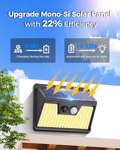Peasur 140LED Solar Powered Lights Outdoor Waterproof, 3 Packs Motion Sensor Light Ultra-Bright, 3 Modes Fence Security Lighting for Outside Yard Wall Deck Step Garden(Cool White)