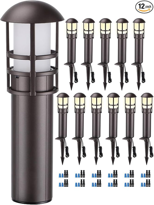 LEONLITE 12-Pack Low Voltage Landscape Pathway Lights, 3W, CRI90, 3000K | 12-24V AC/DC, Aluminum, ETL, Warm White, Low Voltage LED Bollard Path Lights, for Walkway Yard Garden