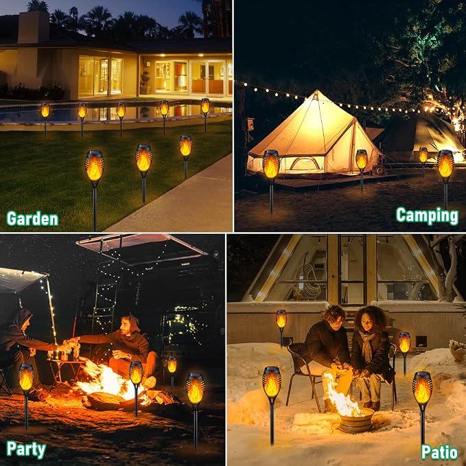 IkeeRuic Solar Torch Light with Flickering Flame for Halloween Decorations | Solar Lights Outdoor for Halloween Decor, Waterproof Solar Garden Lights, Flame Torches for Outside Garden Patio Pathway Yard