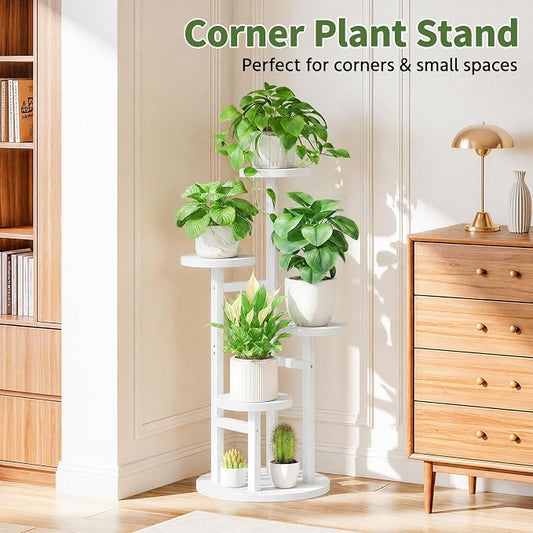 LASZOLA 4 Tiered Wood Plant Stand Indoor Corner, Flower Holder Rack Tall for Multiple Plants, Rustic Planter Shelf Display for Patio Garden Balcony Living Room, White