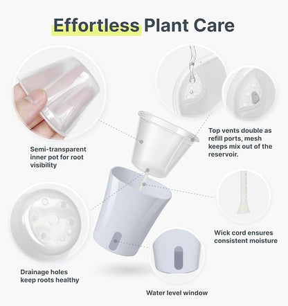10 Pack 3" Self Watering Pots for Indoor Plants, Clear Inner Cup, Small Blue Grey Plastic Planter, Water Level Indicator,Drainage Hole, Extra 3ft Wick, Cutting,Seedling,Herb,African Violet