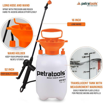 PetraTools LOCKSCAPE Mulch Glue Sprayer 1 Gal - Pro Kit (HD101) | Pump sprayer for mulch glue, rock glue, landscape adhesive, fertilizer, weed killer and lawn and garden chemicals
