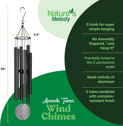 Nature’s Melody Aureole Tunes Wind Chimes – Outdoor Windchime with 6 Tubes Tuned to C Pentatonic Scale, 100% Rustproof Aluminum, Powder Finish & S Hook Hanger for Sympathy, Memorial Gift or Zen Garden