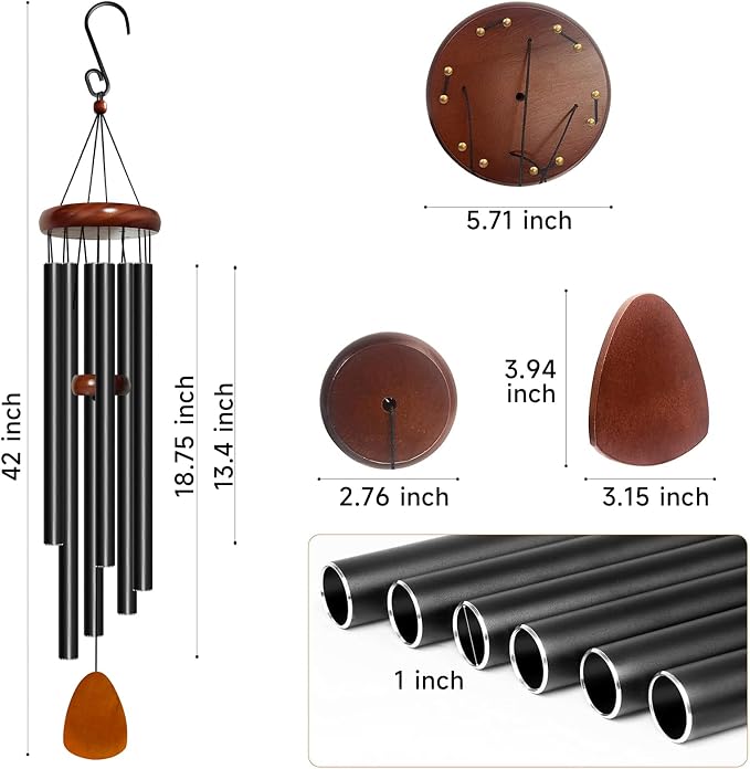 Bursvik Wind Chime for Outside Deep Tone, 42 inch Large Wind Chimes, 6 Heavy Duty Tubes Aluminium Metal Extra Large Wind Chimes, Decoration for Garden, Patio, Yard, Gift for Mother's Day(Waterdrop)