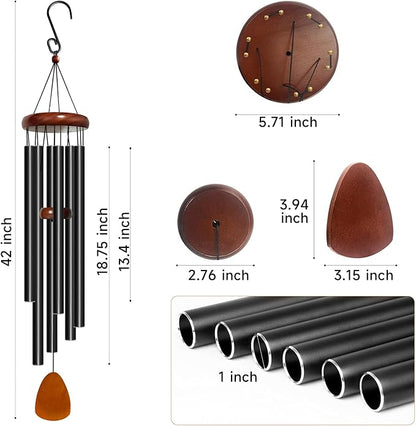 Bursvik Wind Chime for Outside Deep Tone, 42 inch Large Wind Chimes, 6 Heavy Duty Tubes Aluminium Metal Extra Large Wind Chimes, Decoration for Garden, Patio, Yard, Gift for Mother's Day(Waterdrop)