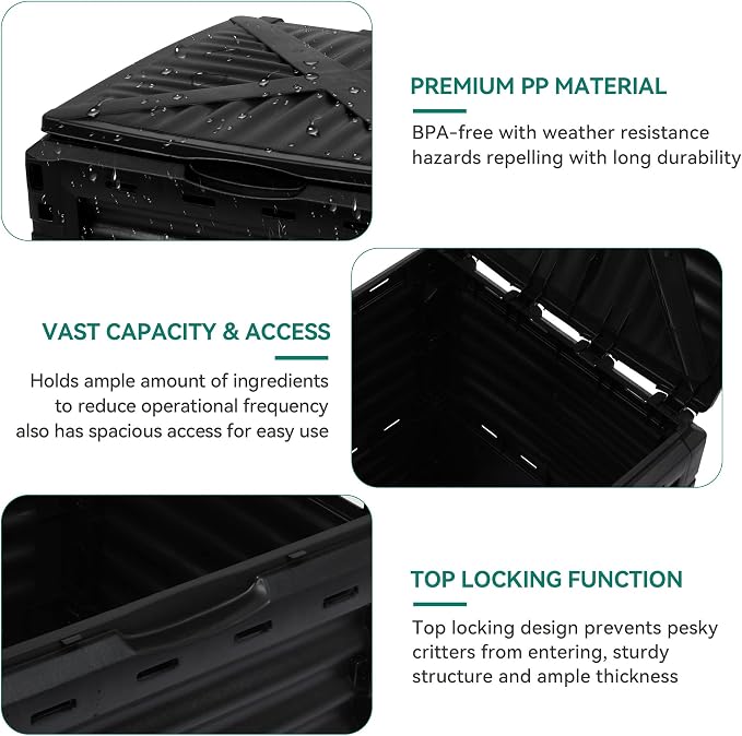 YITAHOME Large Outdoor Compost Bin, 80 Gallon (300L) Composter Box with Snap-on Top Lid and Aeration System, Lightweight Garden Compost Barrel Tumbler, Easy Assembly, BPA Free, Green