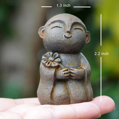 OwMell Japanese Jizo Monk Statue, Buddha Jizo Figurine Memorial Aquarium Statue Ornament - Flower Iron