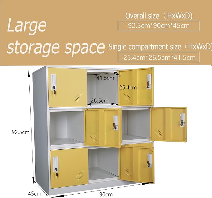 MECOLOR 9 Door Metal Office Storage Locker Cabinet, Gym School and Home Locker,Metal Locker Storage for Employee Staff or Workers(Yellow)
