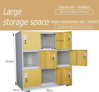 MECOLOR 9 Door Metal Office Storage Locker Cabinet, Gym School and Home Locker,Metal Locker Storage for Employee Staff or Workers(Yellow)