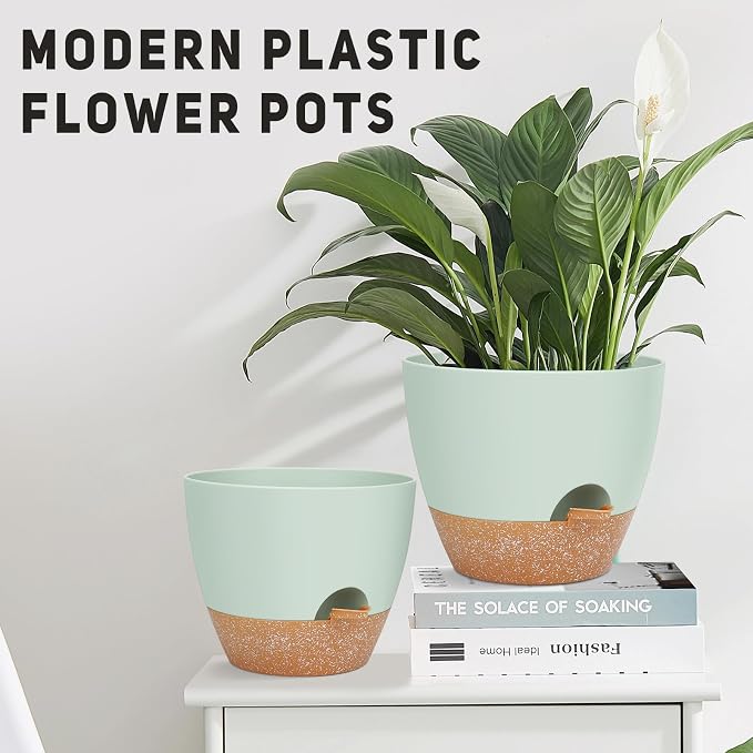 YNNICO 12" 10" 9" Large Self Watering Plant Pots, 3 Pack Flower Pots Planters with Multi Mesh Drainage Holes for Indoor Outdoor Garden Plants and Flowers.