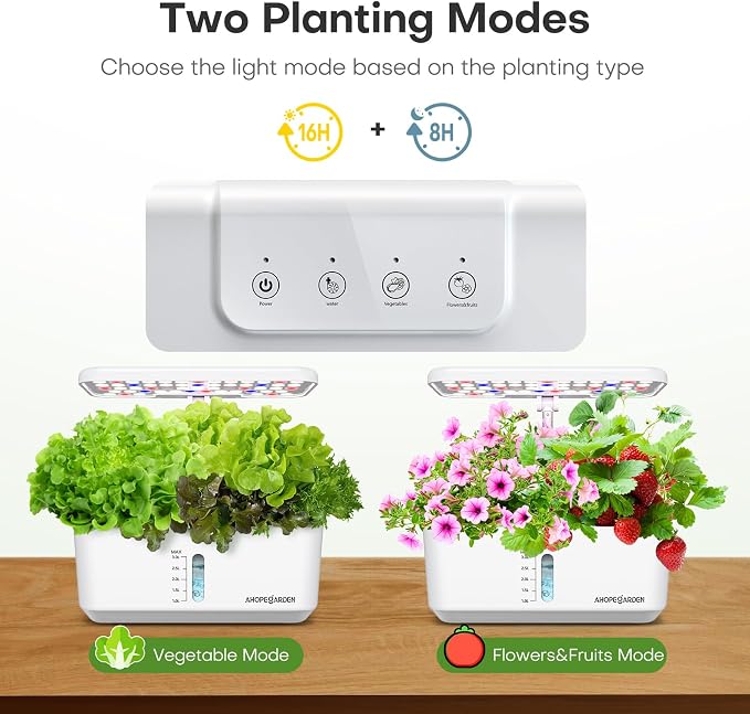 Ahopegarden Indoor Garden Hydroponics Growing System: 10 Pods Plant Germination Kit Herb Vegetable Growth Lamp Countertop with LED Grow Light - Hydrophonic Planter Grower Harvest Lettuce
