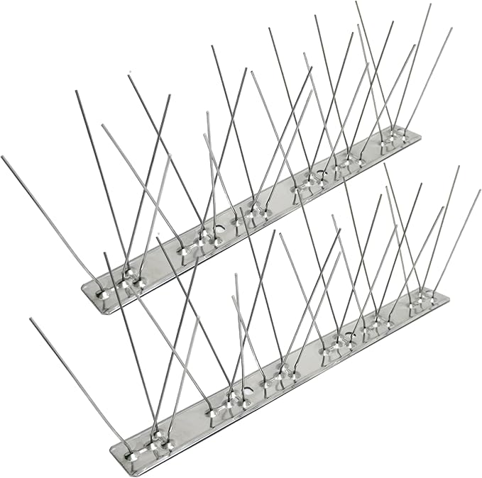 Stainless Steel Bird Spikes for Outside,Anti Bird Deterrent Spikes for Woodpeckers, Squirrels, Raccoons，Weatherproof Fence Spikes for Roof, Railing,Patio, 9.84 Feet