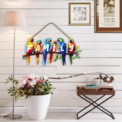 ULENDIS Metal Parrot Wall Art, Birds on Branch Wall Decor Family Sign for Front Door, Wall Hanging Decoration for Garden Living Room Balcony Patio Indoor Outdoor