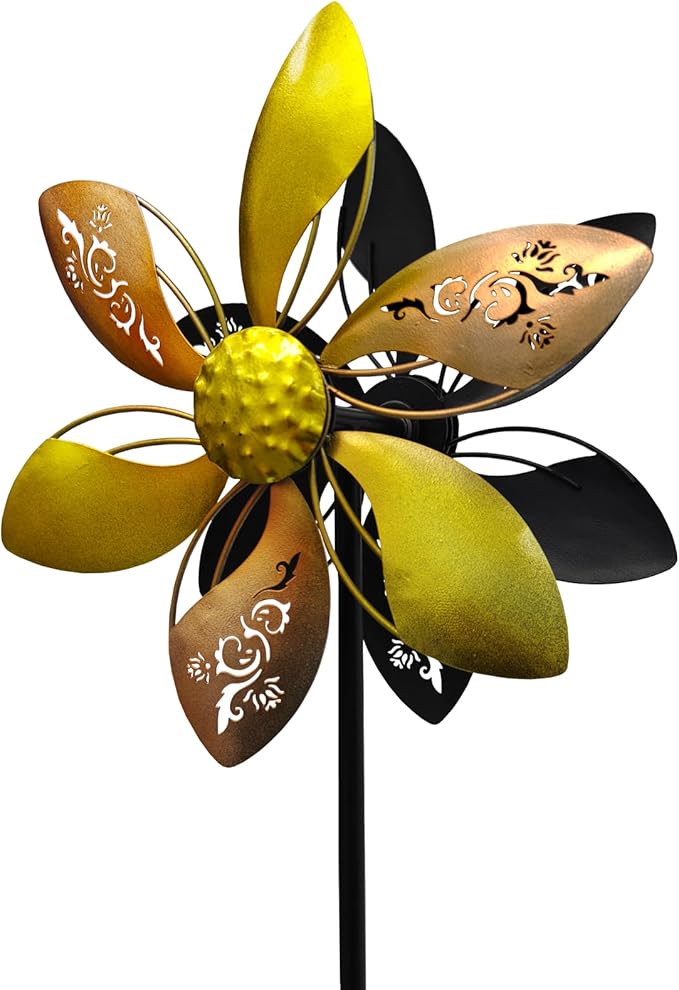 Double-Sided Metal Wind Spinner for Yard, 37" Kinetic Garden Decor | Weather-Resistant Finish, Smooth Spinning Motion, Sturdy 5-Prong Stake, Quick Assembly, Ideal for Lawns, Gardens, and Patios