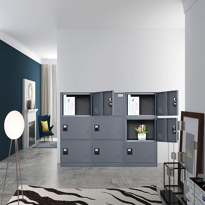 MECOLOR Vertical Single Tier Small Locker with Padlock latche 2 or 3 Compartment Storage for Employee,Home,Office,School,Kids (Dark Grey, P3V)