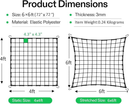 6x6 Ft Elastic Plant Trellis Net - 2-Pack Heavy Duty Garden Support Net with 4 Hooks for Grow Tents, Climbing Vegetables, Fruits & Flowers (Black)
