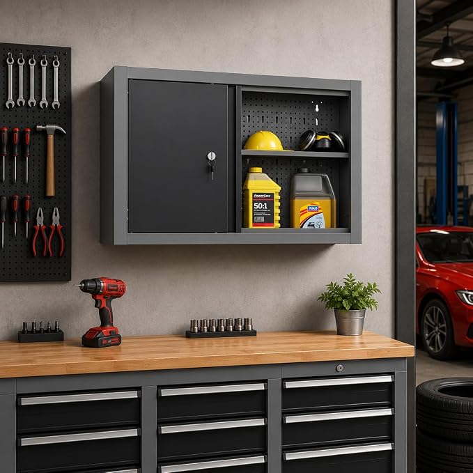 JZD Steel Wall Cabinet, Industrial-Grade Workshop Storage Solutions with Two Removable Shelves, for Garage Home Kitchen Utility Room Mechanics
