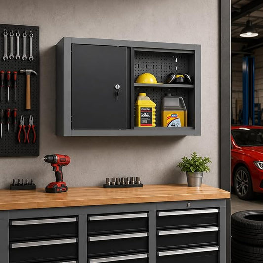 JZD Steel Wall Cabinet, Industrial-Grade Workshop Storage Solutions with Two Removable Shelves, for Garage Home Kitchen Utility Room Mechanics