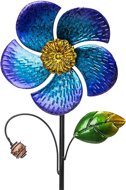 Viveta Wind Spinner with Metal Stake, Garden Pinwheels | Blue Flower Shape Design Wind Spinners for Yard Lawn Patio Decor, 28.7 inches