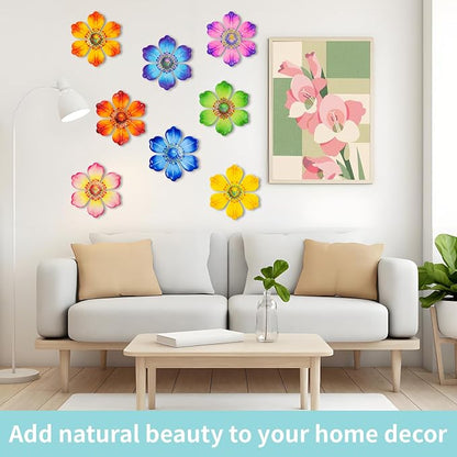 8Pcs Metal Flower Decor, 6.2" Outddoor Metal Wall Art Hanging Decoration for Garden Fence Yard Living Room Patio Backyard, Metal Flowers for Outside