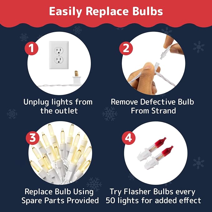 PREXTEX 100-Count Ultra Bright Christmas Lights - 20 ft Clear StringLights on White Wire - Incandescent Xmas TreeLights for Indoor and Outdoor Decorations (Pack of 2)