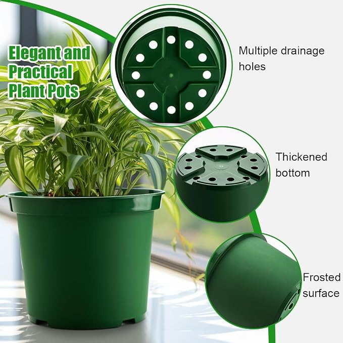 RooTrimmer 3 Gallon Plastic Nursery Pots, 10 Inch Round Plant Pots with Drainage Holes, 10 Pack Planting Pot for Outdoor Indoor Plants, Gardening Gifts for Women, Green