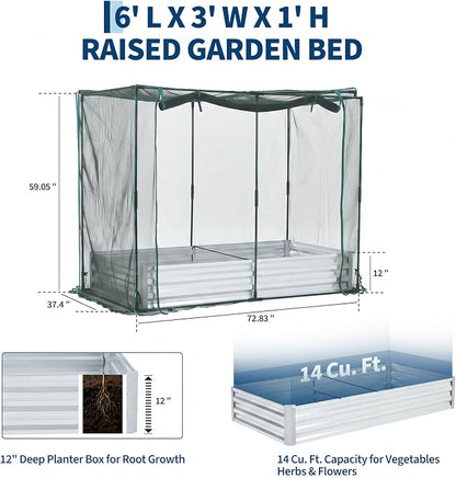 6x3x1Ft Galvanized Raised Garden Bed Kit w/Self Watering Irrigation & Mesh Cover, Metal Bottomless Raised Planter Box for Veggies Herbs Flowers, Rustproof Elevated Garden Bed Backyard Patio Farm