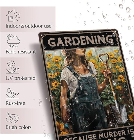 Funny Garden Decor Metal Signs - Gardening Gifts for Women - 12"x8"