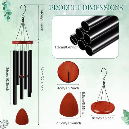 Leinuosen Wind Chimes for Outside Wind Chimes Outdoors Deep Tones 28" with 6 Aluminum Tubes Memorial Sympathy Windchime for Valentine Tree Decor Garden Courtyard Mom Loved One Gifts(Classic,Black)