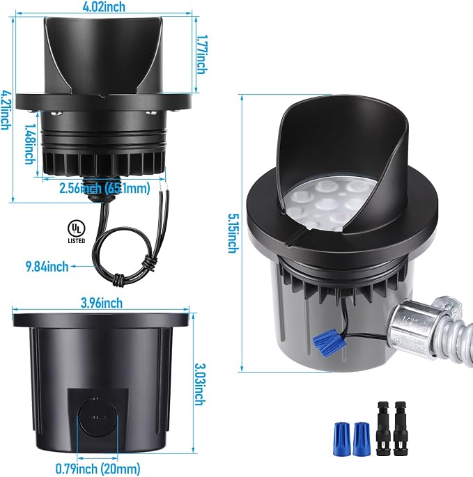 LEONLITE 6-Pack Dia.4 Inch 5CCT Well Lights Shielded Top Black | 1800K/2700K/3500K/4000K/5000K, 12-24V AC/DC, CRI90, Landscape LED In Ground Outdoor, Low Voltage Garden Landscaping, Aluminum