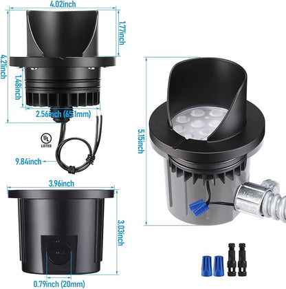 LEONLITE 6-Pack Dia.4 Inch 5CCT Well Lights Shielded Top Black | 1800K/2700K/3500K/4000K/5000K, 12-24V AC/DC, CRI90, Landscape LED In Ground Outdoor, Low Voltage Garden Landscaping, Aluminum