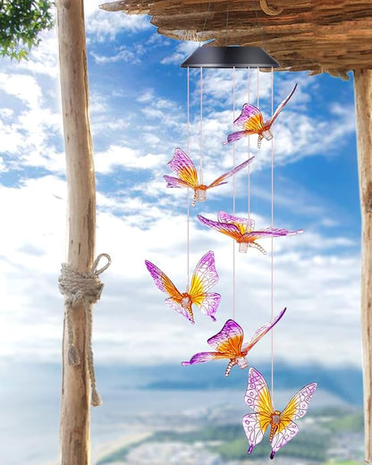 DesGully Butterfly Wind Chimes, Solar Wind Chimes/Wind Chimes for Outside Color Changing (Gifts for mom/Gift for Grandmom/Gift for Women) Thanksgiving Gift Butterfly Gift