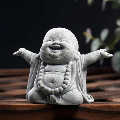 OwMell Japanese Jizo Monk Statue, Buddha Jizo Figurine Memorial Aquarium Statue Ornament - Laughing Buddha