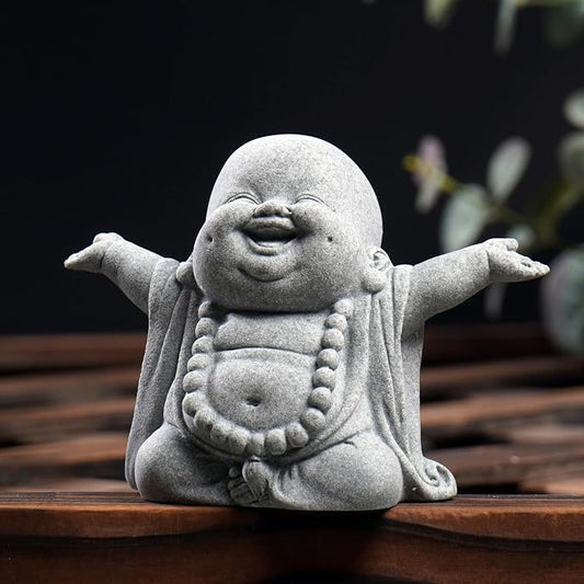 OwMell Japanese Jizo Monk Statue, Buddha Jizo Figurine Memorial Aquarium Statue Ornament - Laughing Buddha
