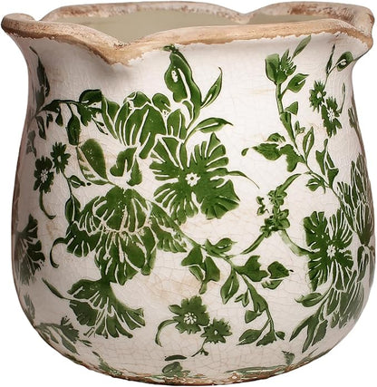 Xiaan Jiaju Tuscan Ceramic Plant Pots, 6.11 Inch Vintage Planters with Drainage Hole for Indoor Plants, Farmhouse Green Scroll Vase & Flower Pots, Home Kitchen Garden Decor, Plant Lover Gifts