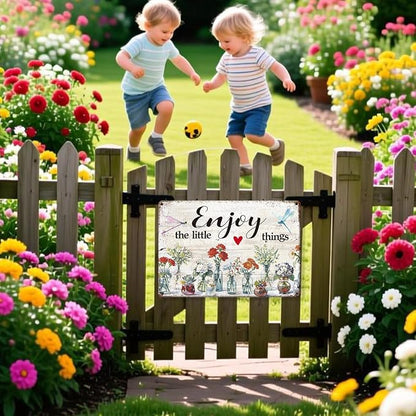 Enjoy The Little Things Metal Tin,Garden for Outside Sign | Funny Wall Art for Porch Patio Garden Yard Indoor Outdoor Wall Decor