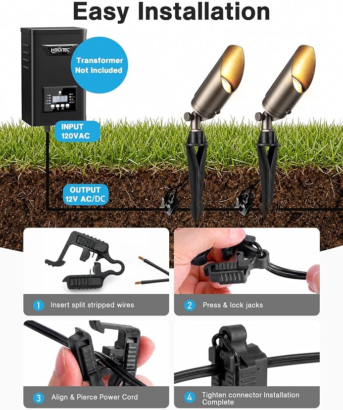 HIBOITEC Solid Brass Outdoor Landscape Spotlights, 12V Heavy Duty Low Voltage Landscape Lighting, LED Spot Light Fixture Waterproof, Classic Bronze Uplight with 2700K MR16 Bulb, 2Pack