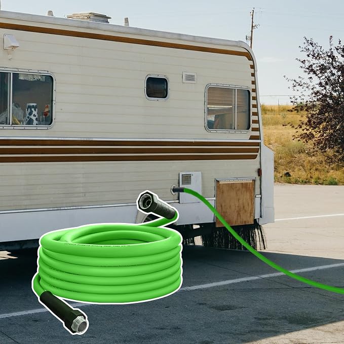 Cupohus RV Drinking Water Hose 50FT with Storage Strap, Green No Kinking 5/8''ID Premium Fresh Water Hose for RV, Marine, Camper, Truck, Car, Garden