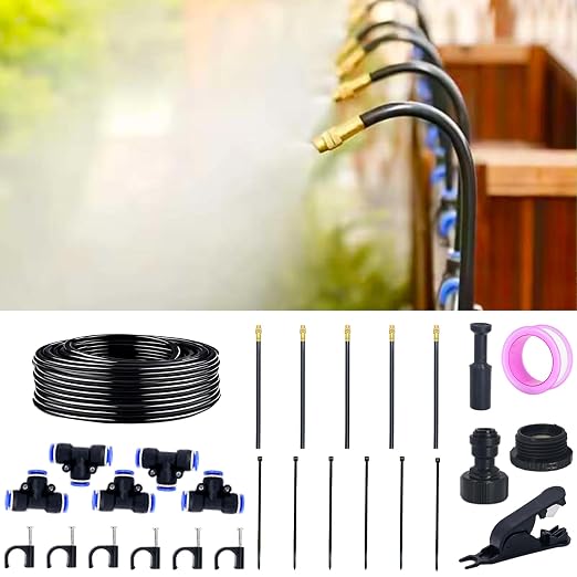360° Adjustable Drip Irrigation System - 20 FT Automatic Garden Watering System with 5 Nozzles, Raised Bed Sprinkler System, Garden Mister for Yard, Lawn, Plants, 5/16" Tubing