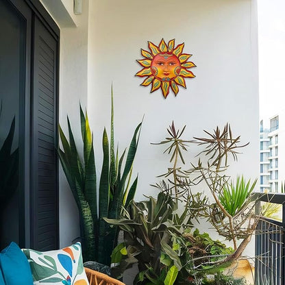 Metal Sun Flower Wall Decor - 12.87 inches Sun Wall Art Hanging Decorations for Outdoor, Home Garden Yard Patio Fence Bedroom Decor